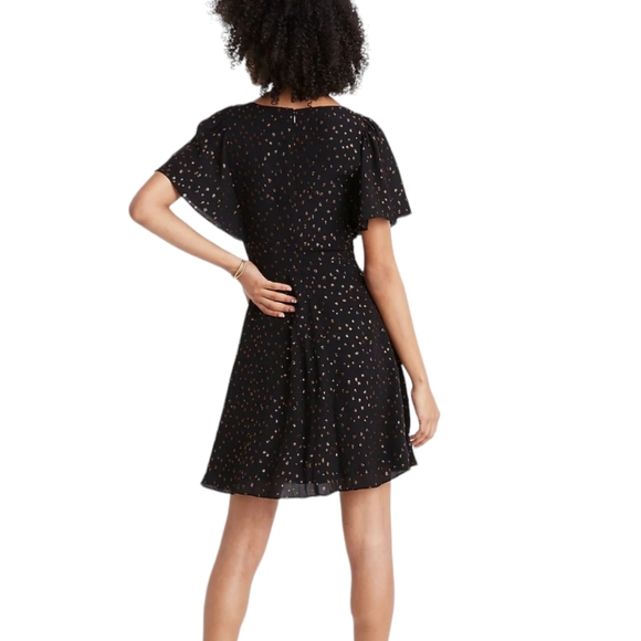 Madewell Black Cape Sleeve Metallic Dots Faux Wrap Cocktail Mini Dress Size 2 - Picture 4 of 14
